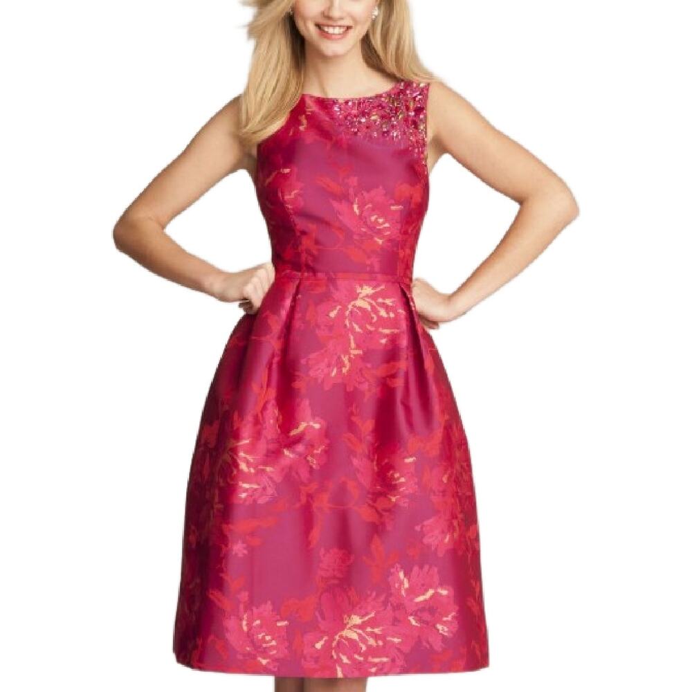 Teri Jon Fuchsia Floral Midi Dress